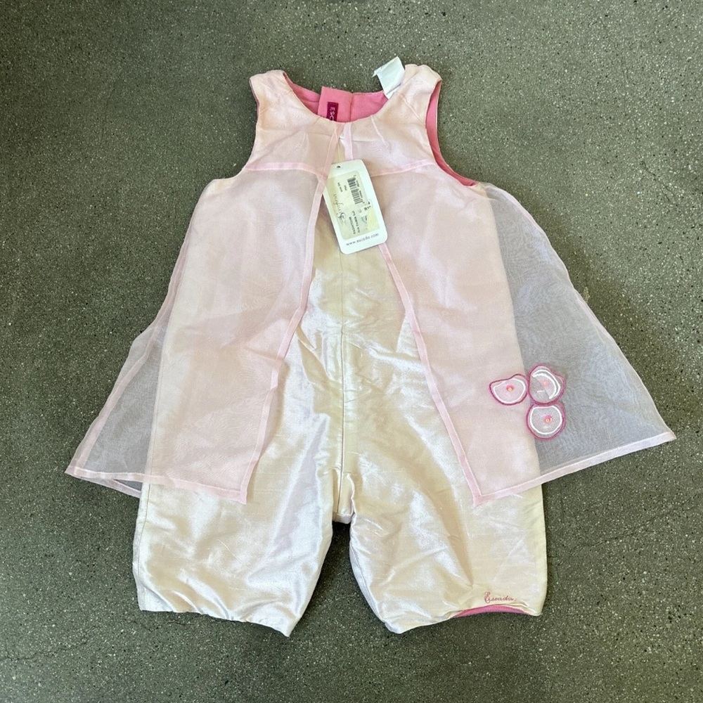 Escada Pink silk & cotton Romper with organza overlay sz 9 months